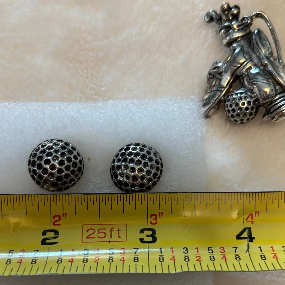 New w/Box Silver Golf-Themed Earrings and Pin - Tee Off!